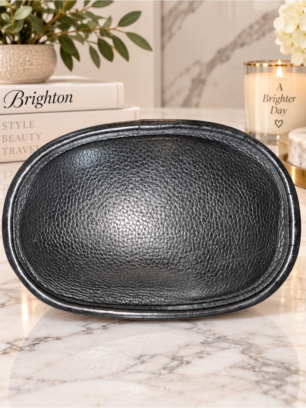Brighton Large Black Leather Bucket Bag Croc Trim Braided Strap | Vintage | EUC - Picture 6 of 10